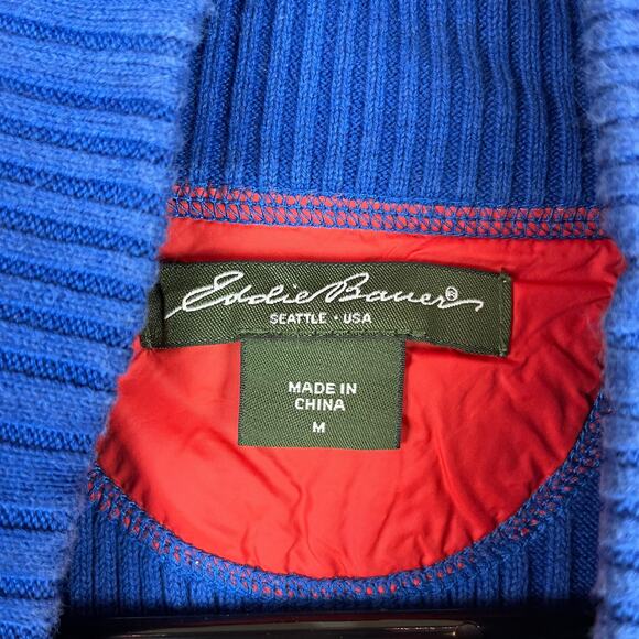 Eddie Bauer Womens Sweater Blue Gray Cardigan Full Zip Colorblock Ribbed M - Picture 9 of 13